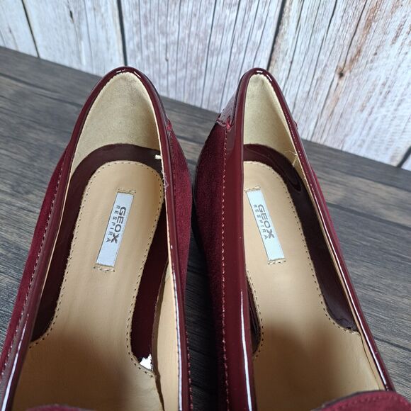 Geox Respira Lione Patent Leather Suede Slip On Loafer Women's 8.5 Bordeaux NIB - Picture 7 of 10